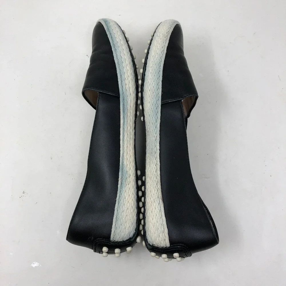 Tod's Womens 37 Espadrille Loafers Black Leather Gommino Driving Shoe‎